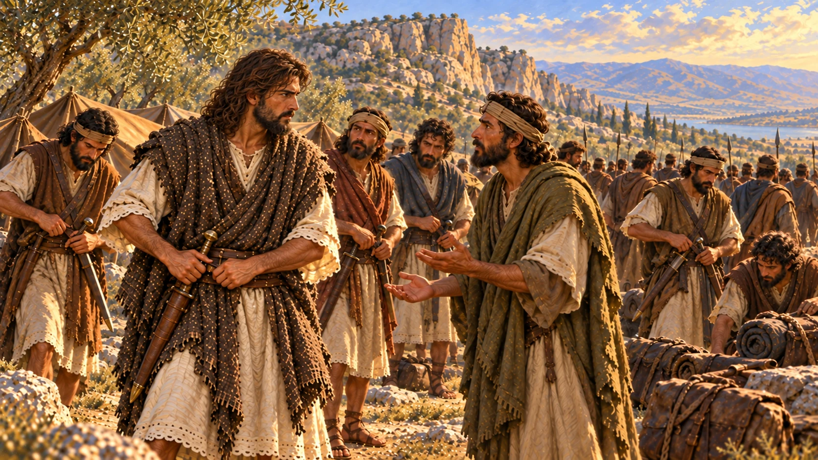 David and his men prepare to answer Nabal's insult with violence
