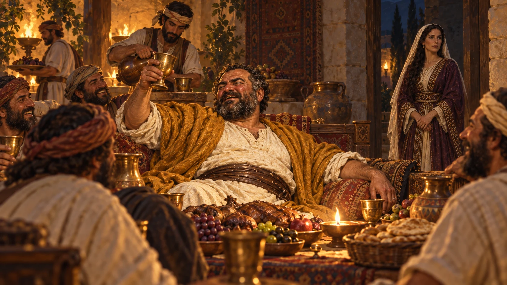 Abigail finds Nabal feasting and waits until morning to speak