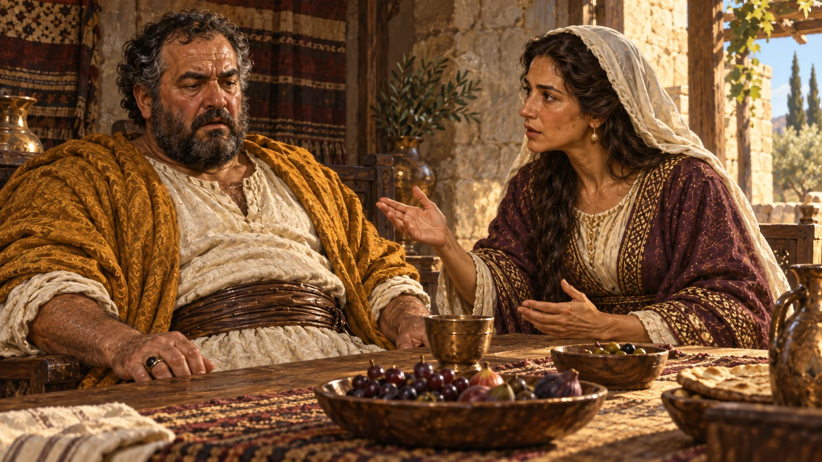 Abigail tells Nabal what happened, and he is struck with fear