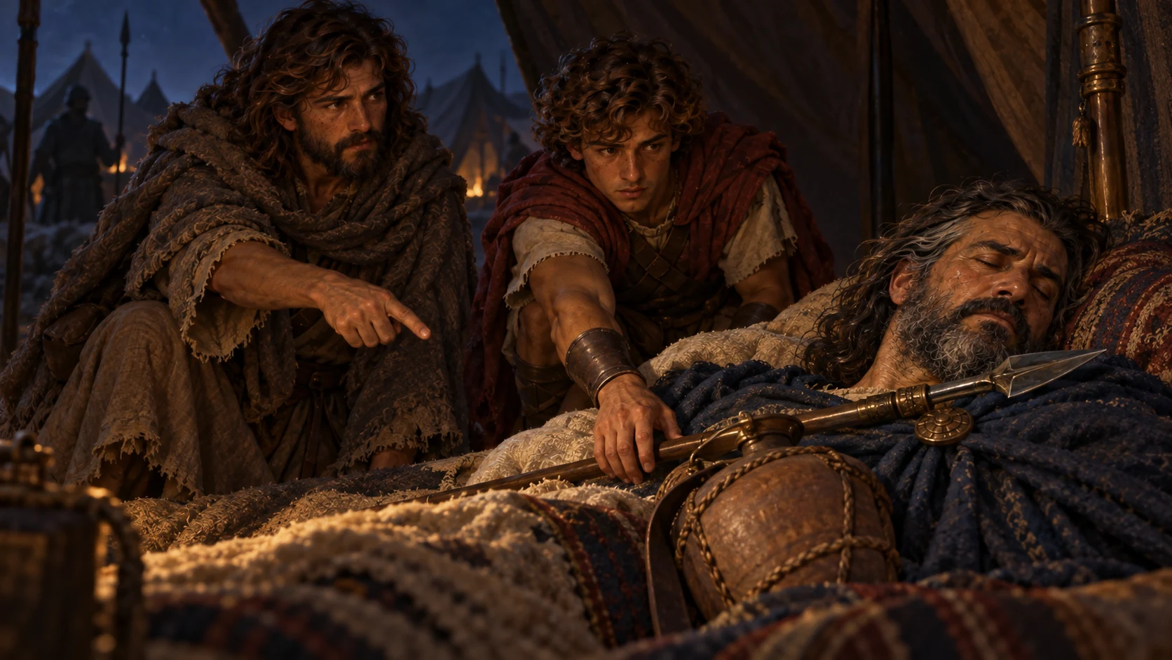 David tells Abishai to take Saul's spear and water jar instead