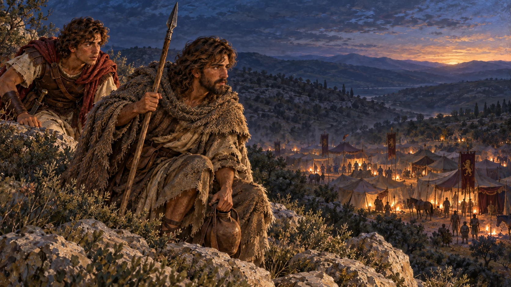 David reaches distant high ground with a wide space between the camps