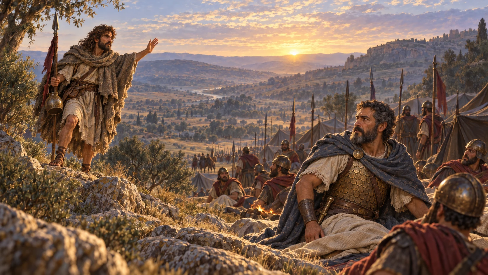 David's voice carries across the valley to Saul's commander