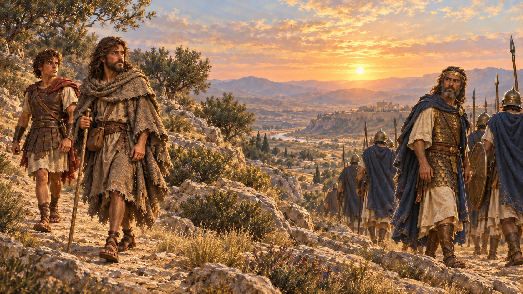 Saul blesses David, and the two men depart in different directions
