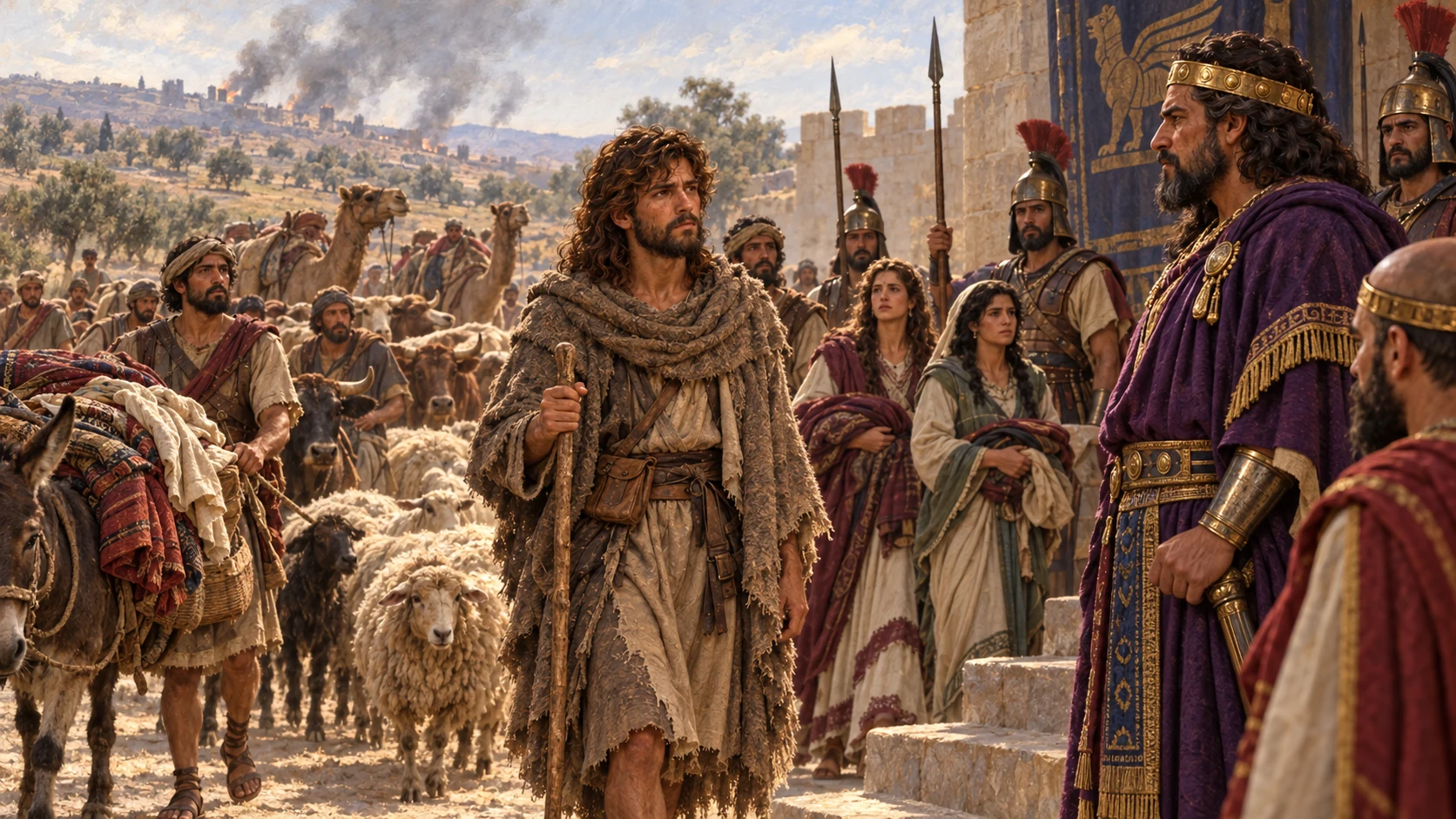 David returns to Achish with livestock and clothing taken in the raids