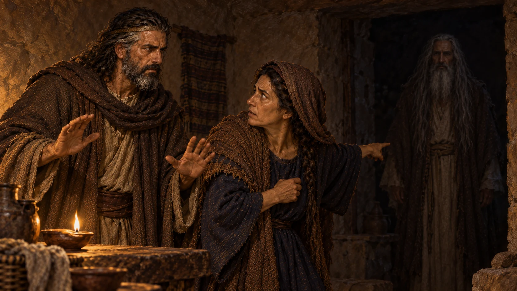 Saul asks the woman to describe what has appeared before her