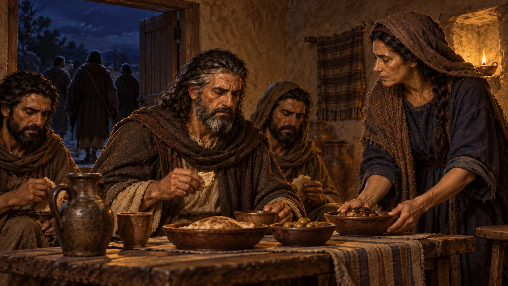 Saul and his servants eat, then leave Endor in the darkness
