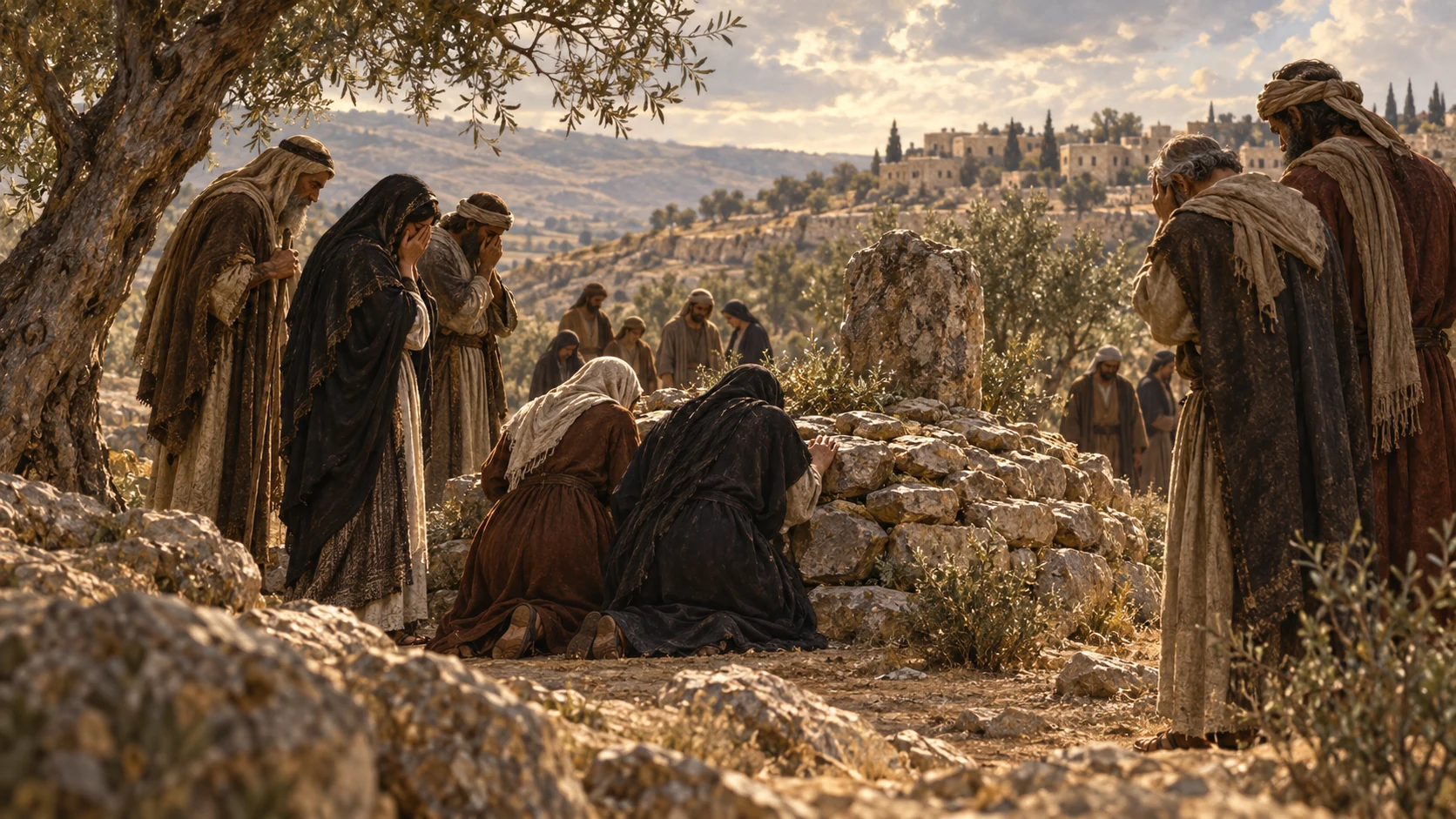 Samuel lies buried, and Saul has expelled mediums from the land