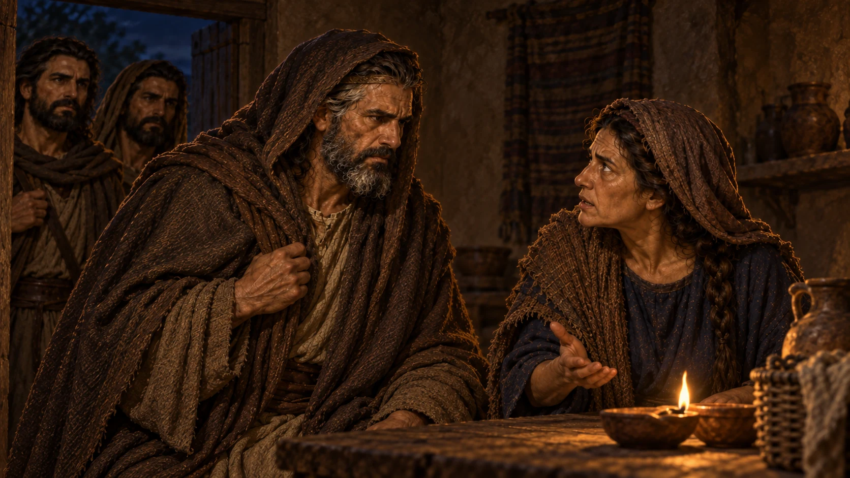 The woman fears Saul's ban and suspects a trap in her visitor's request