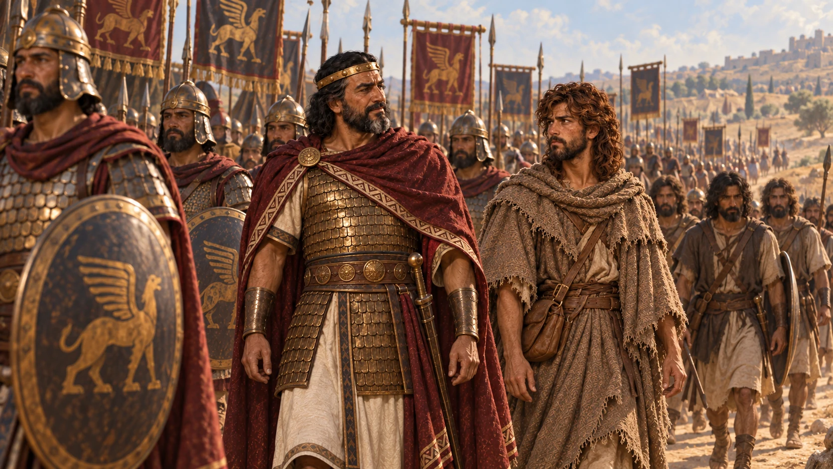 David and his men march behind the Philistine ranks with Achish