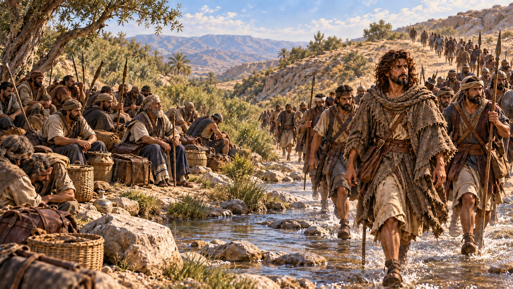 Exhaustion leaves two hundred men by the brook while the others continue