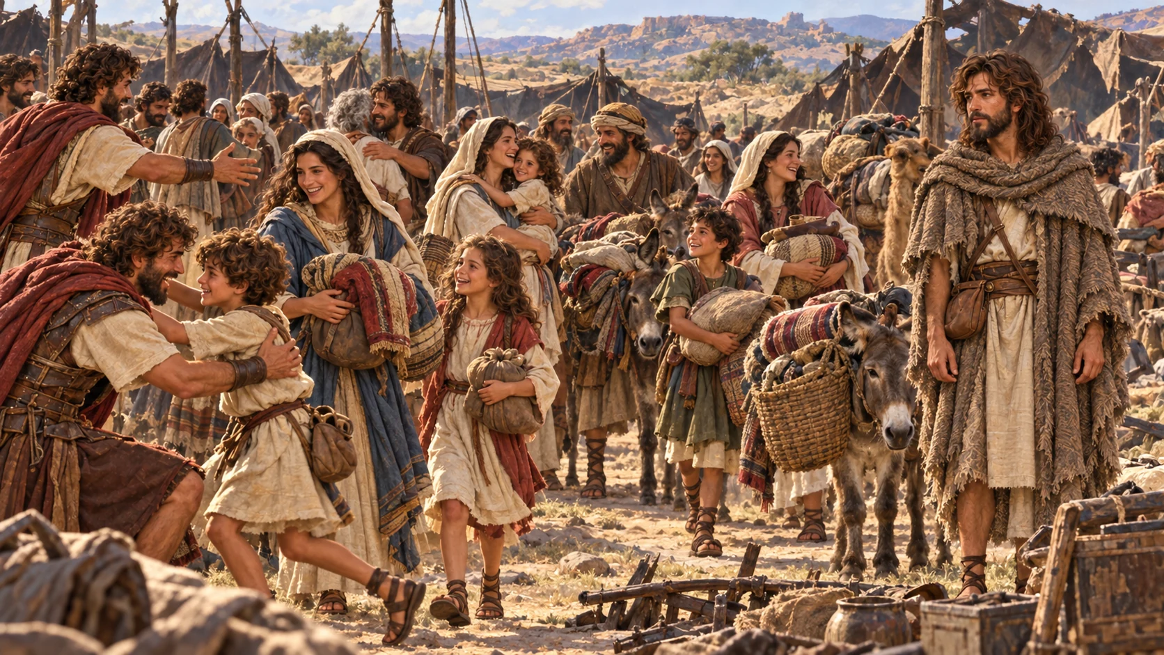 The families, children, and goods are restored without loss