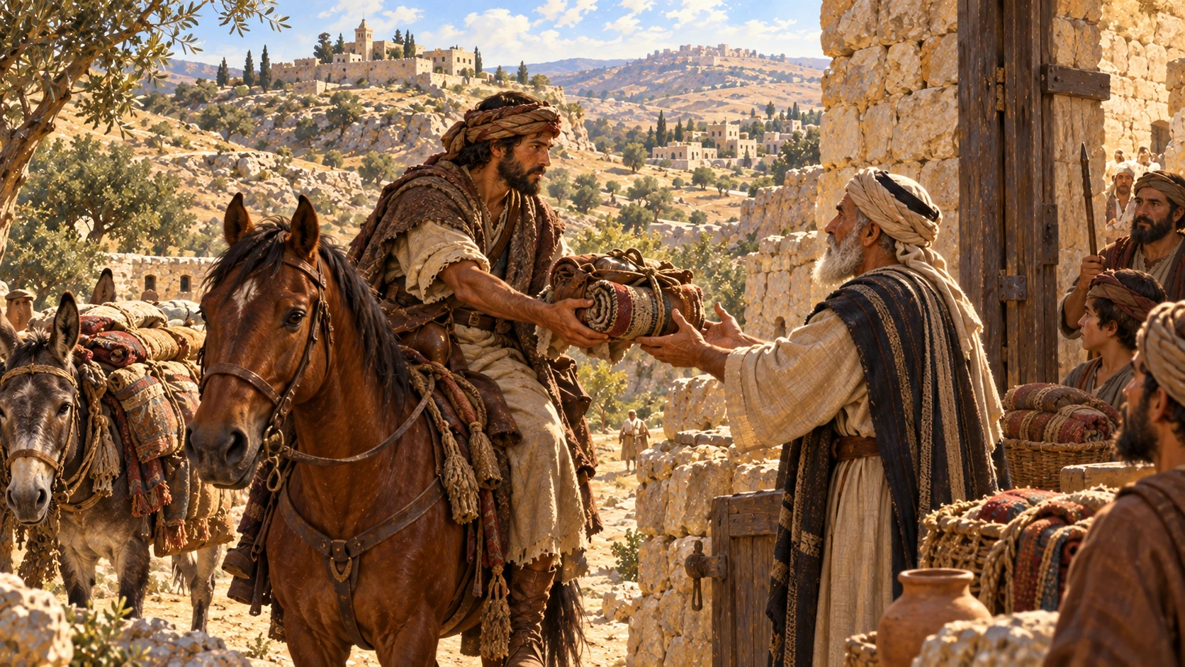 Messengers carry gifts to Bethel, Ramoth-negeb, Jattir, Aroer, Siphmoth, and Eshtemoa