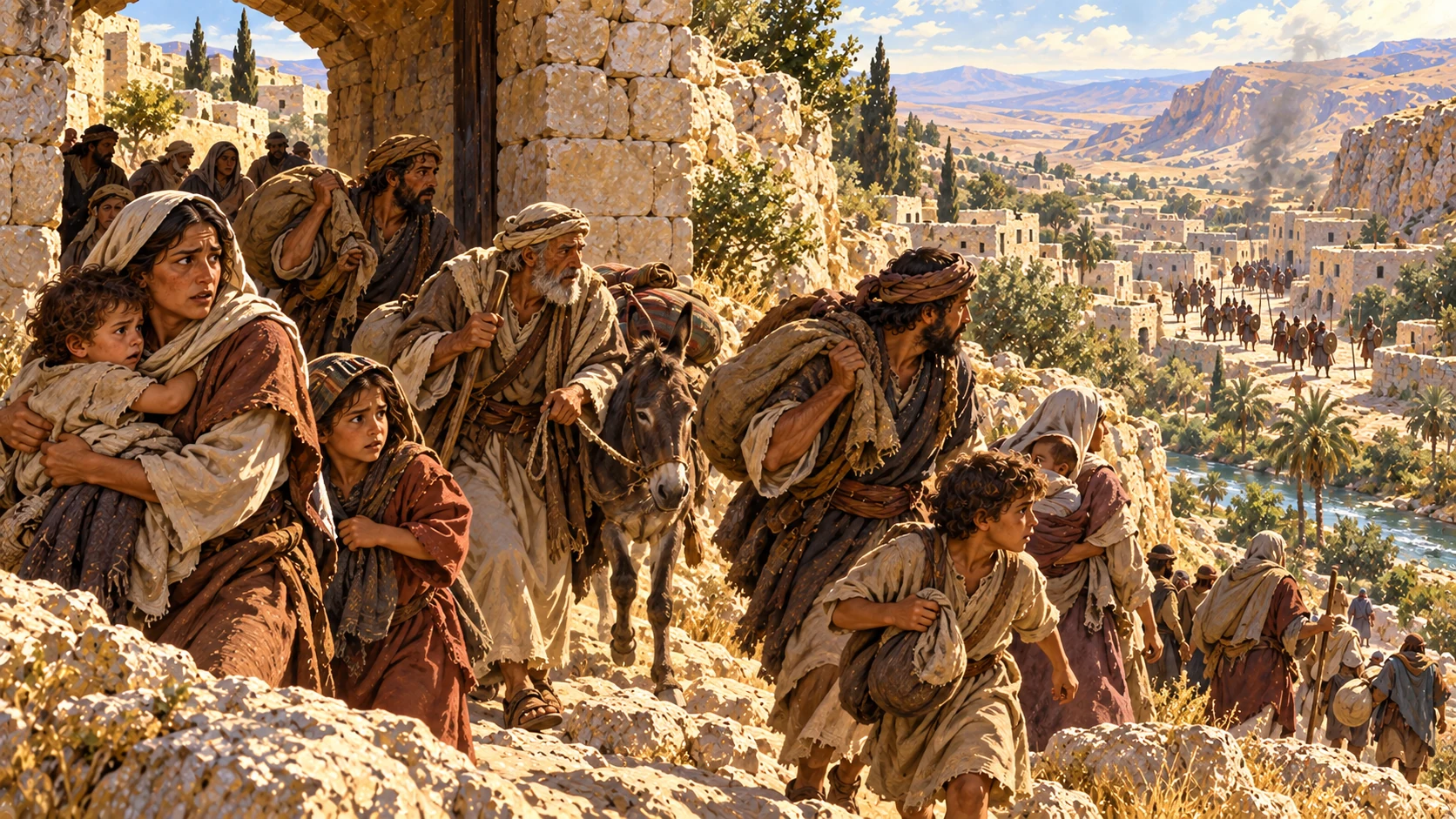 Israelite families flee their towns as Philistine forces move in