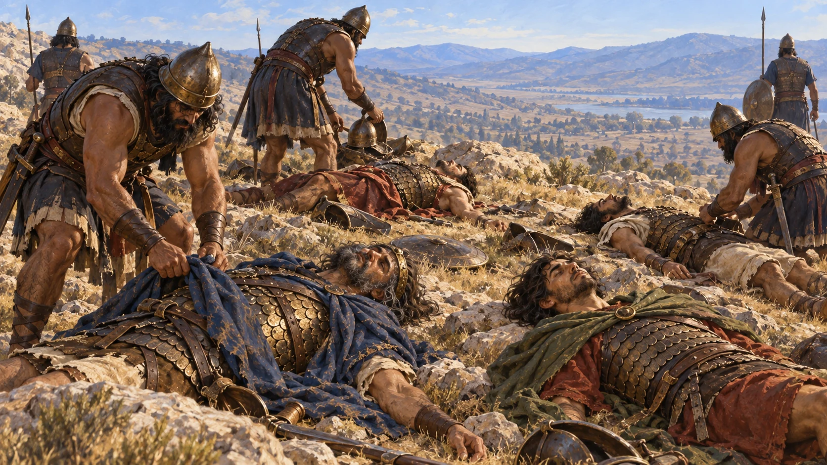 The next day Philistine soldiers find Saul and his sons among the slain