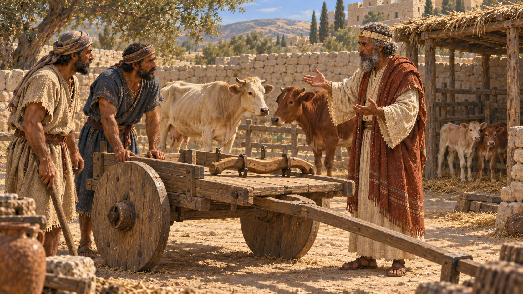 A new cart and two cows