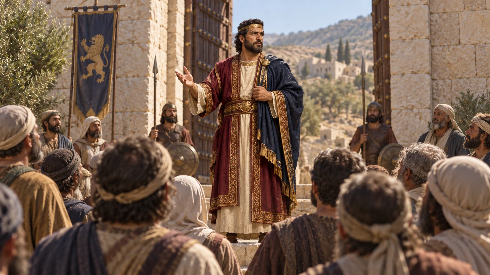 Rehoboam addresses Israel gathered at Shechem to make him king.