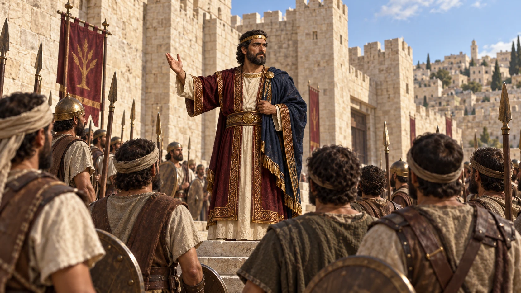 Rehoboam gathers Judah and Benjamin for war against the northern kingdom.