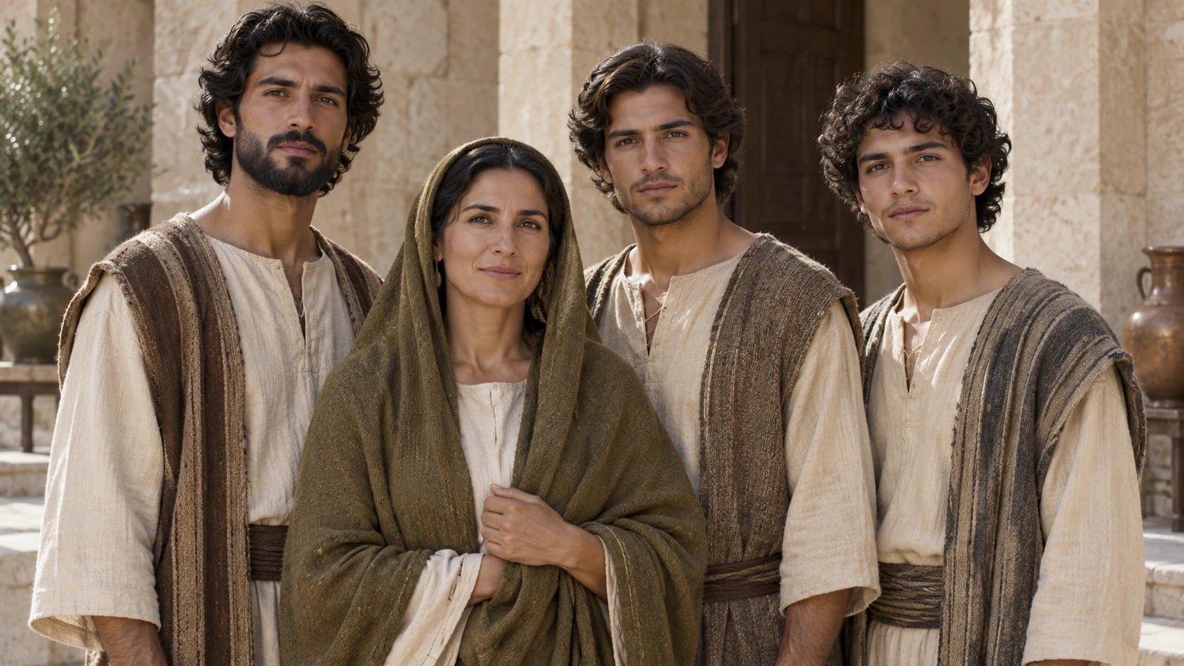 Mahalath and her three sons appear in a genealogical family portrait.