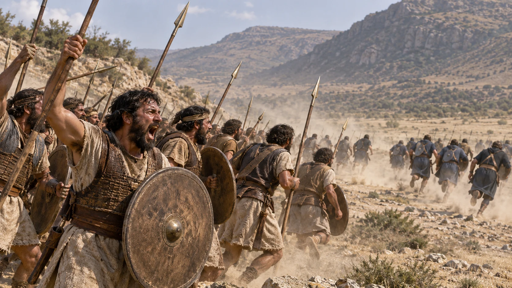 Judah raises a shout as the northern warriors flee across the valley.