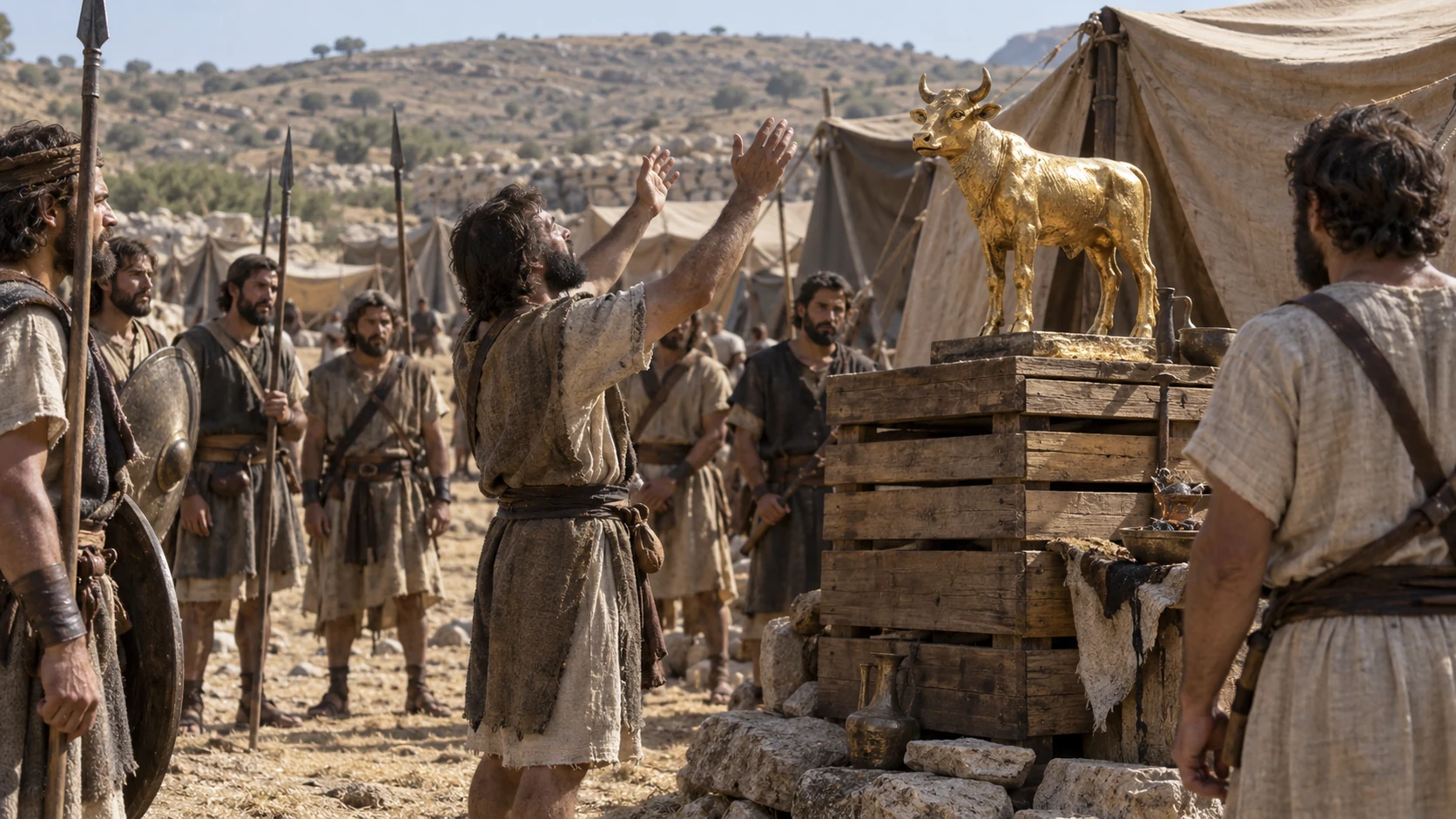A northern camp with a manmade golden calf illustrates the confidence Abijah challenges.