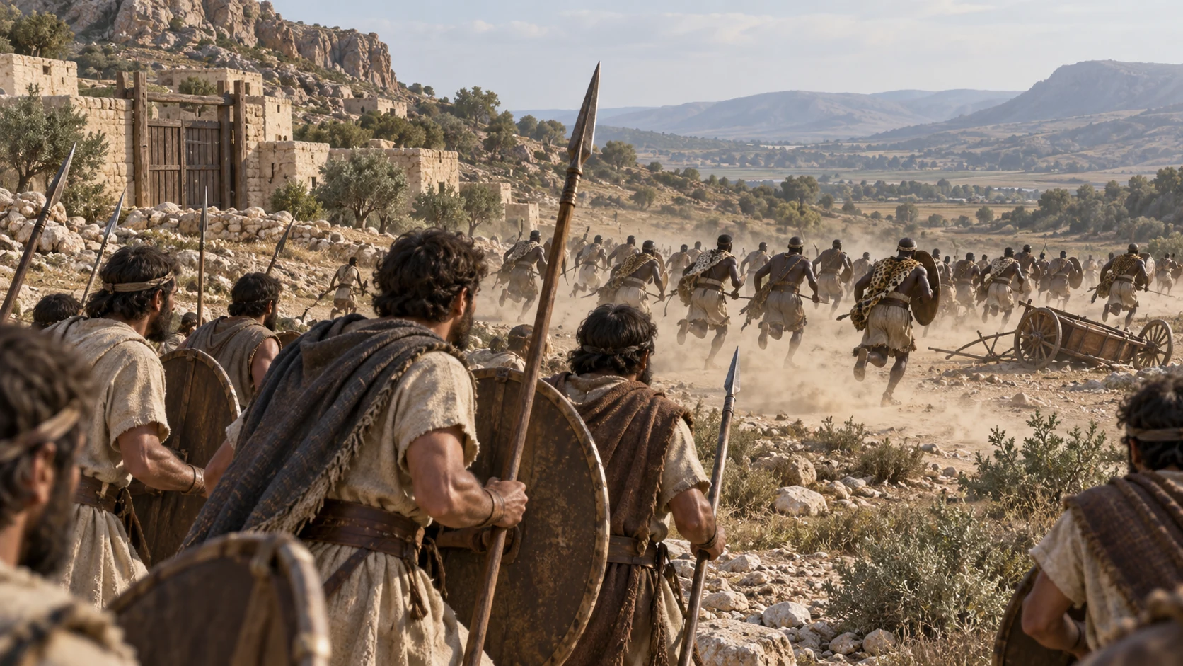 The Cushite troops flee across the valley before Judah’s advance.