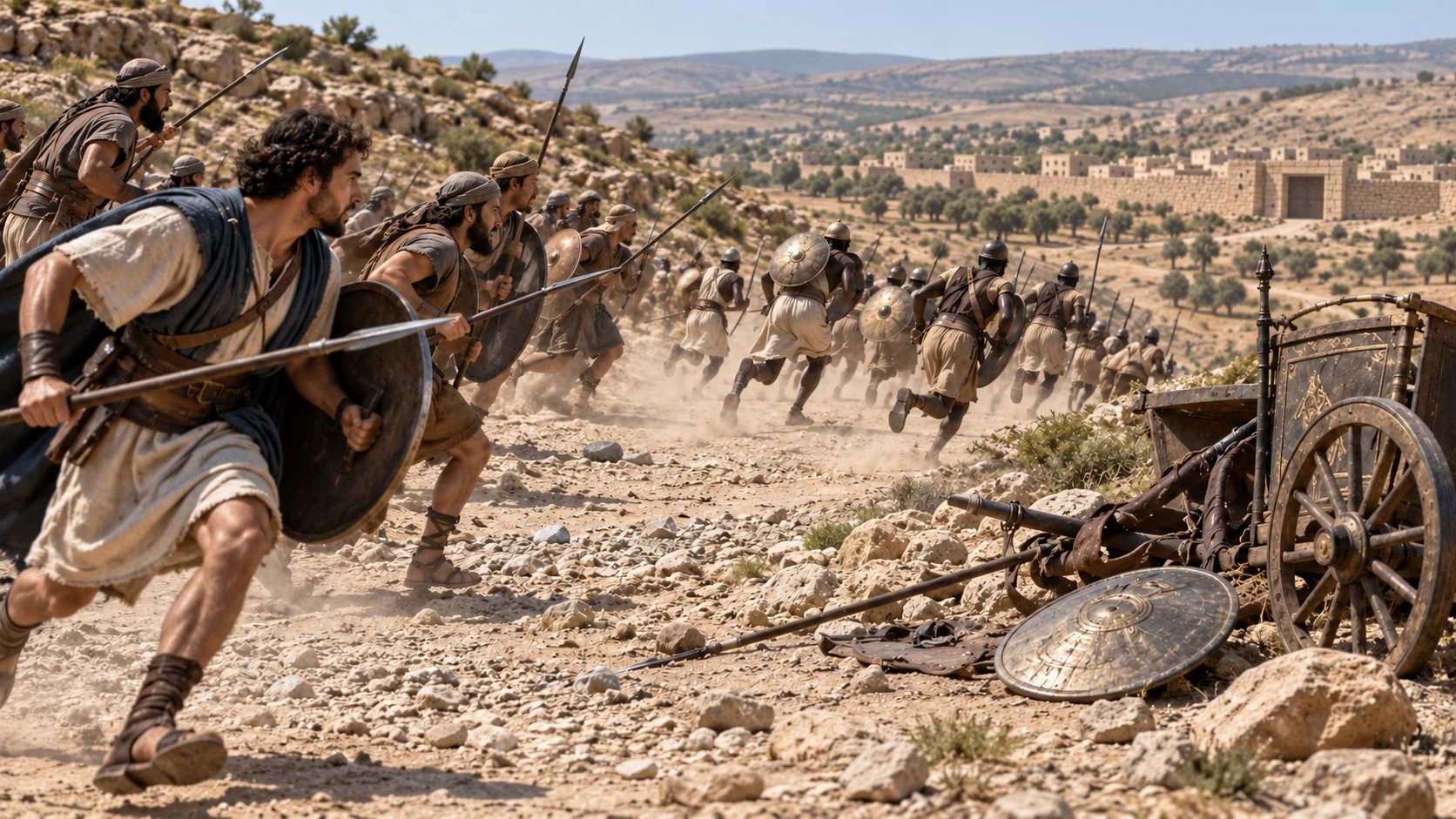 Judah pursues toward Gerar and then gathers plunder in a separate ordered frame.