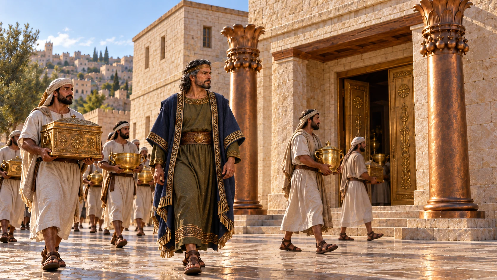 Asa brings his father’s holy gifts and his own silver, gold, and vessels into God’s house.