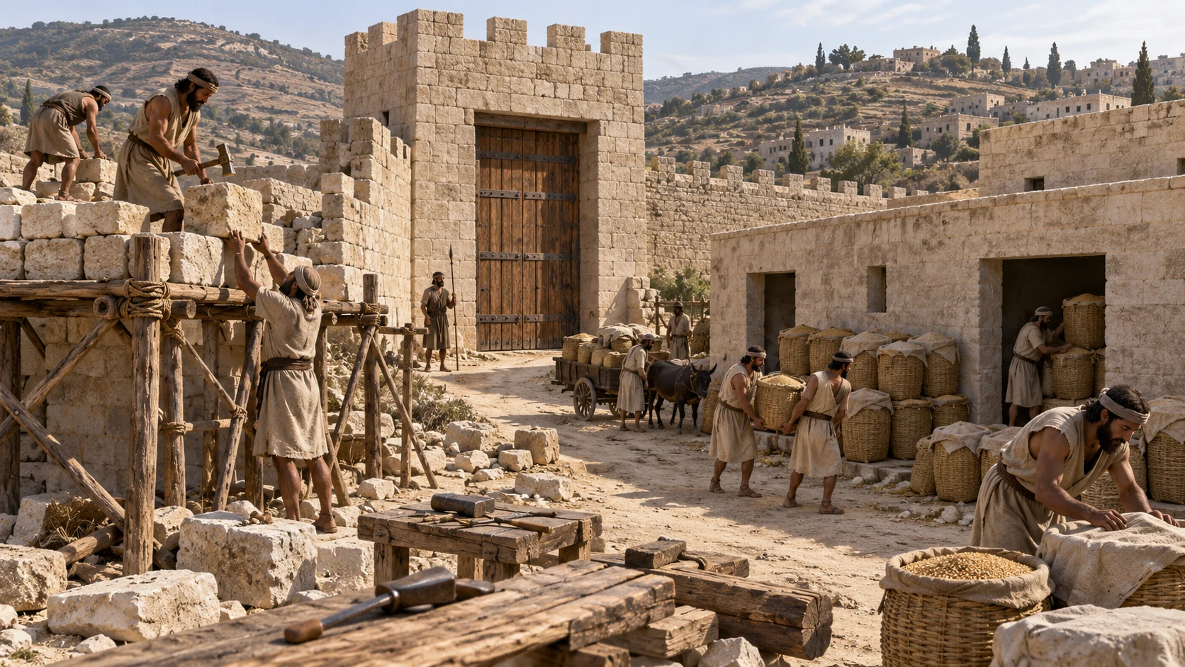 Jehoshaphat builds fortresses and store cities as his strength grows.