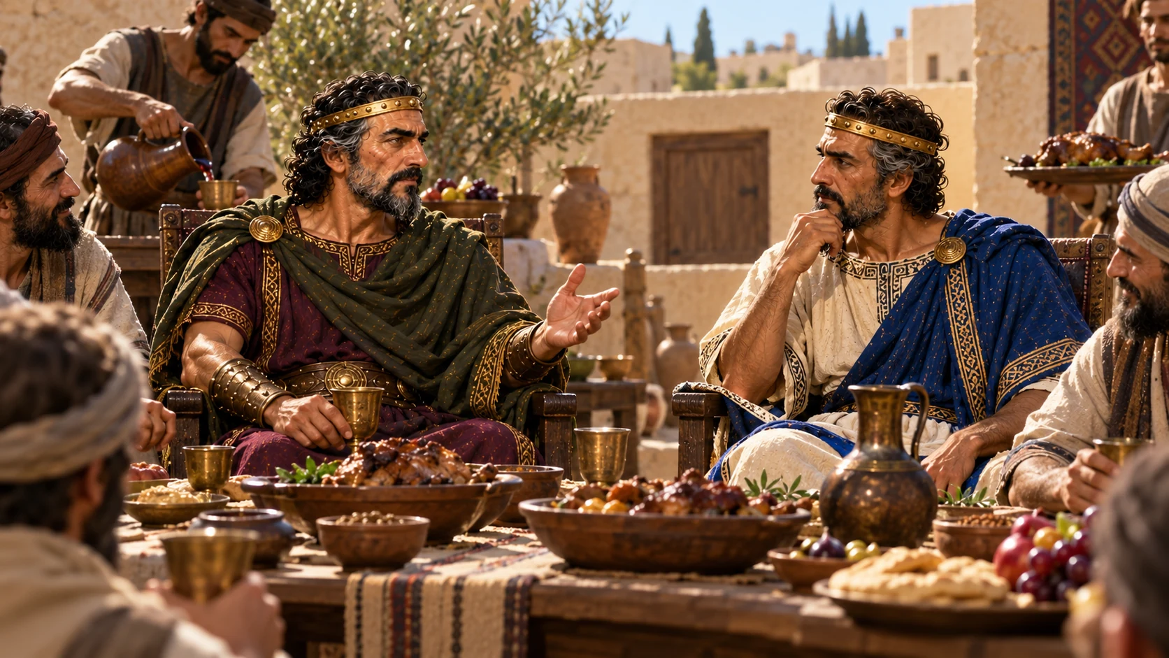 Ahab hosts Jehoshaphat and urges him toward Ramoth-gilead.