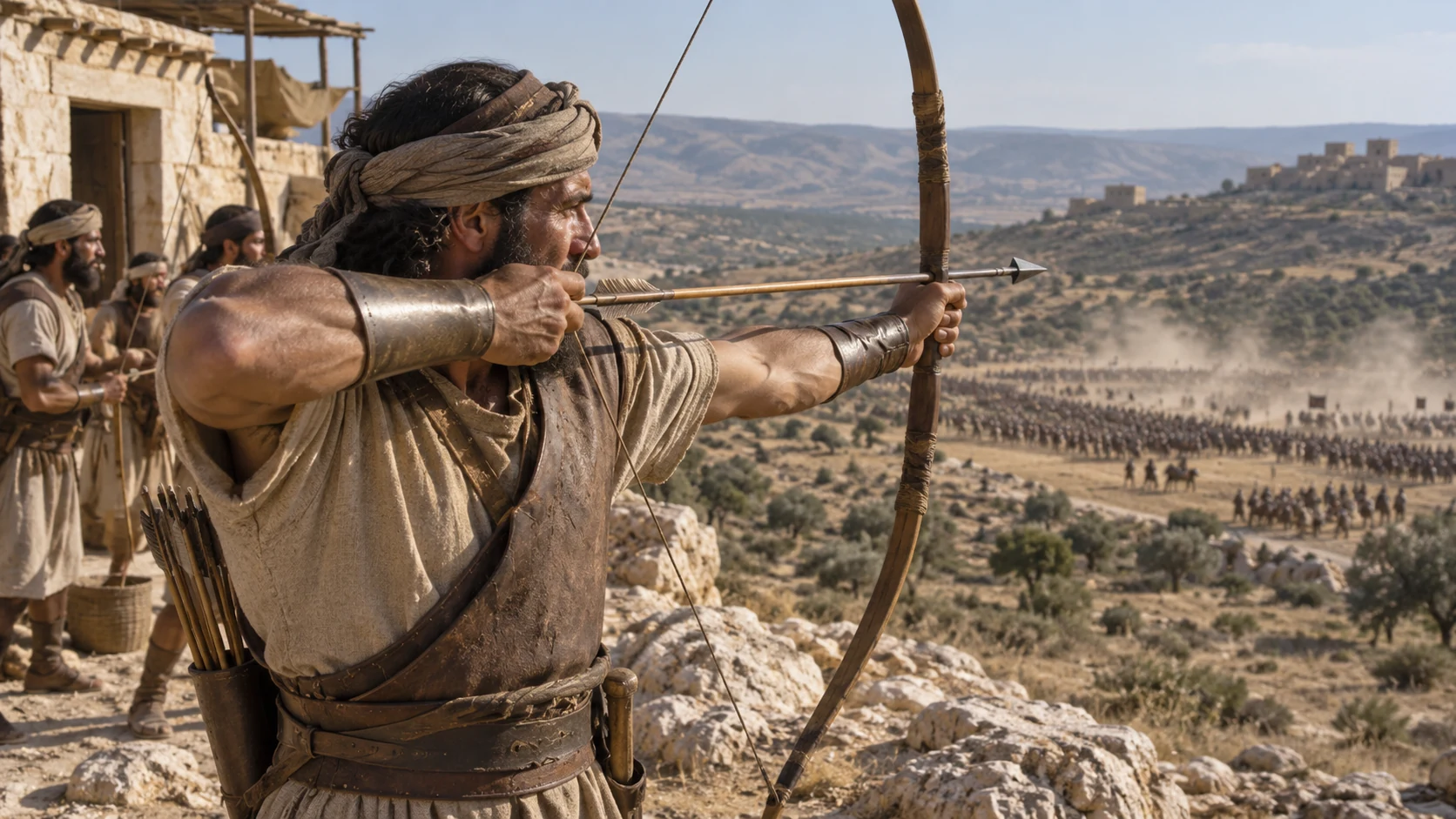 An archer shoots at random and wounds Ahab.