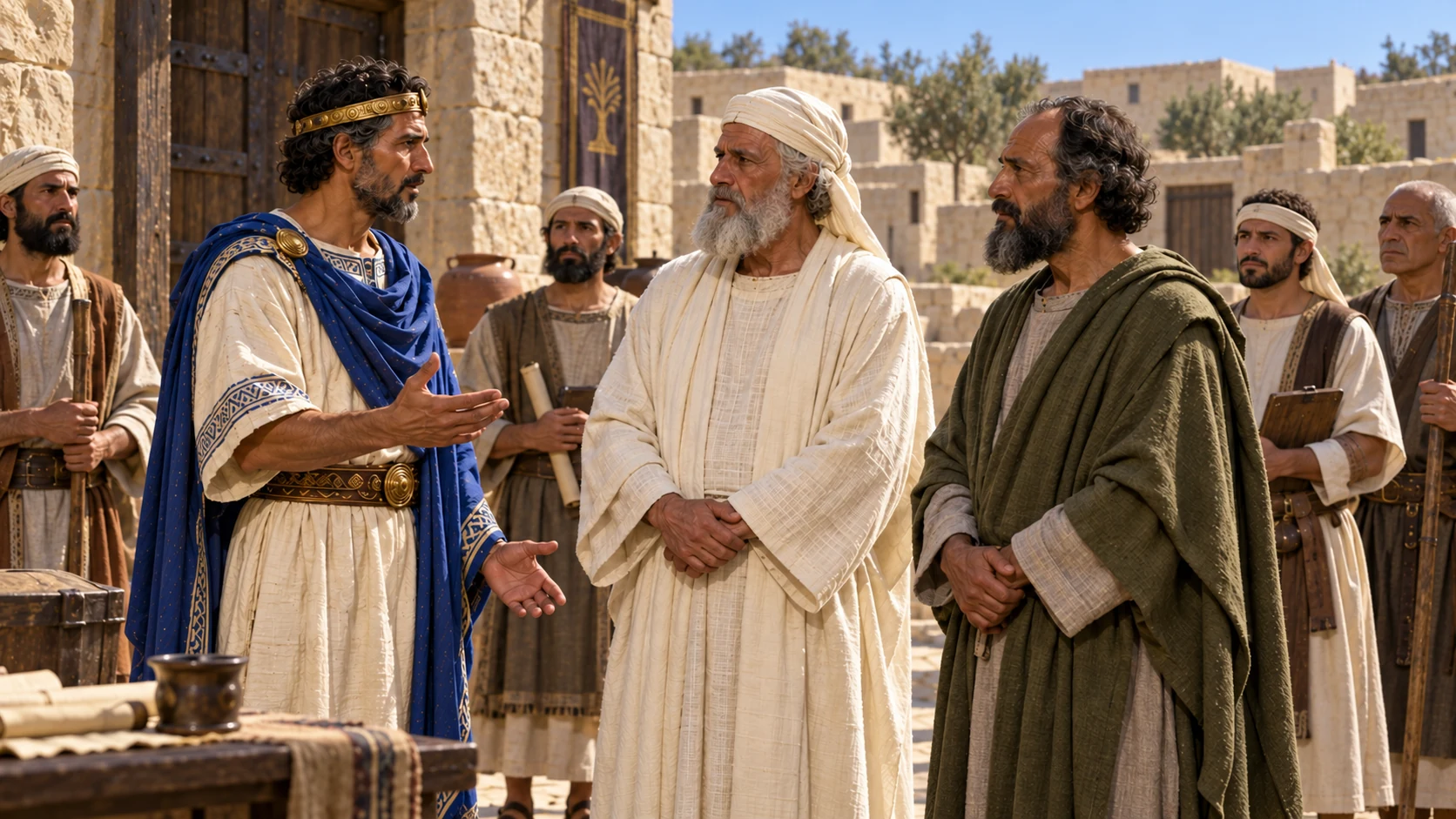 Amariah leads sacred matters, Zebadiah royal matters, and Levites serve.