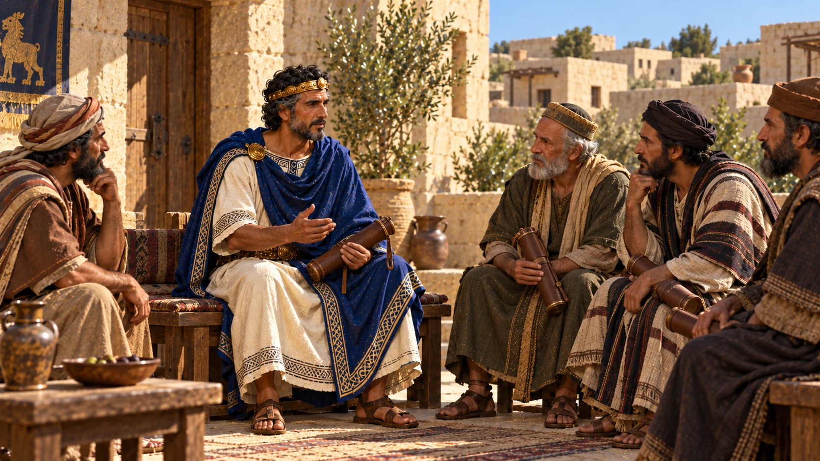 The king calls the court to faithful service.