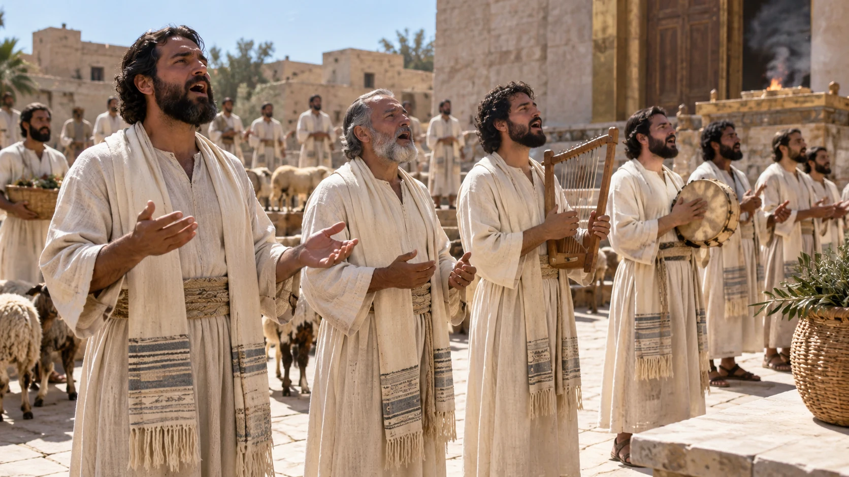 The Levites stand and praise Yahweh loudly.