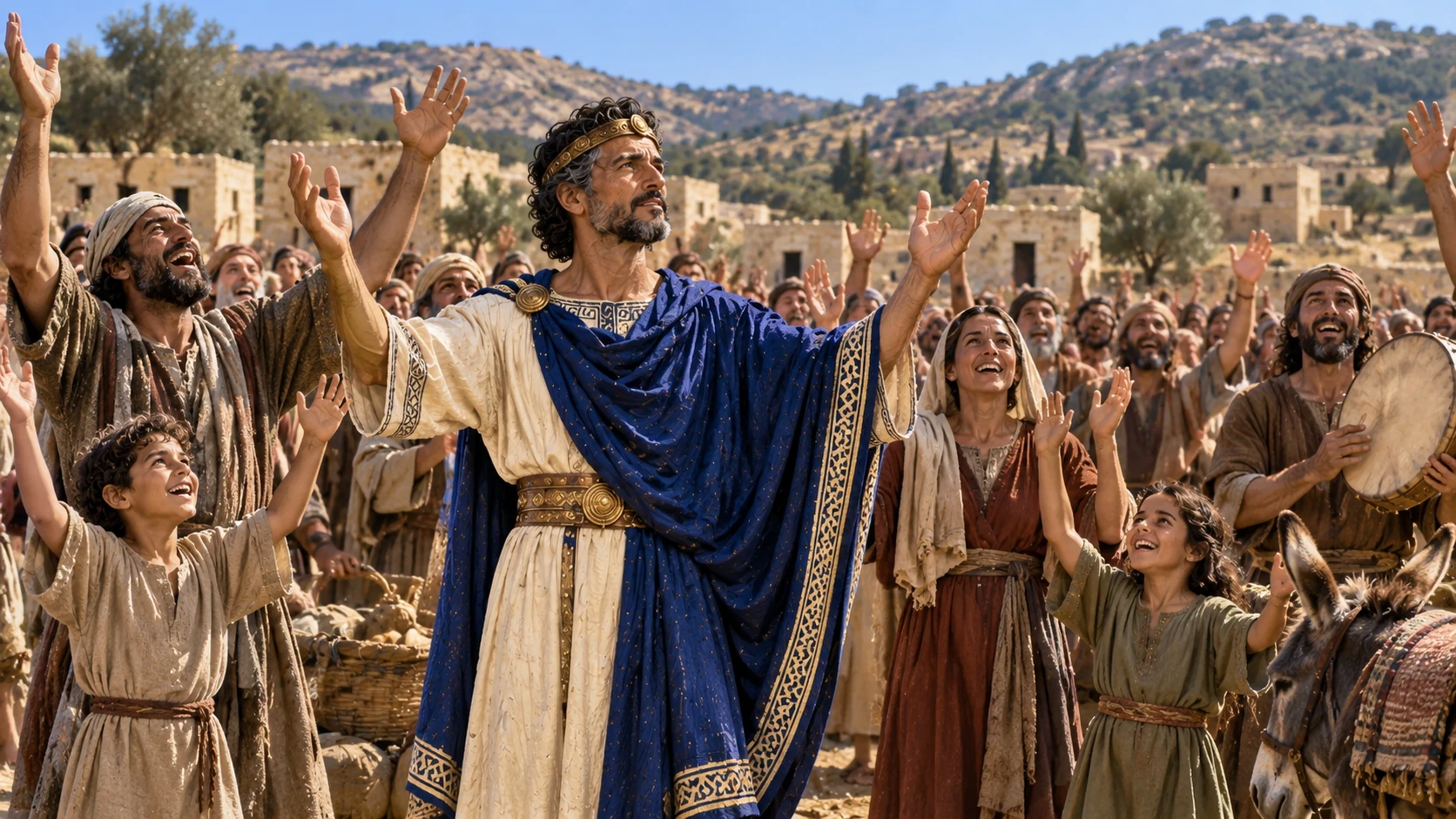 The people bless Yahweh in the valley.