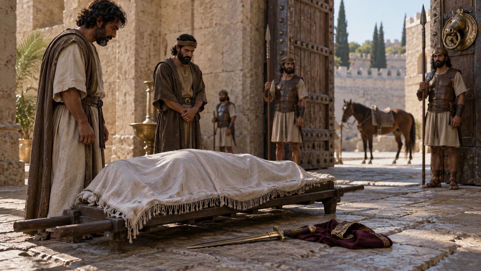 Athaliah is put to death outside the temple.