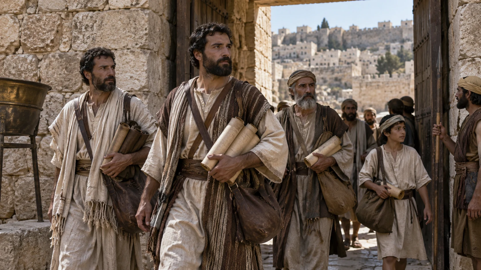 Levites and family heads come from Judah to Jerusalem.