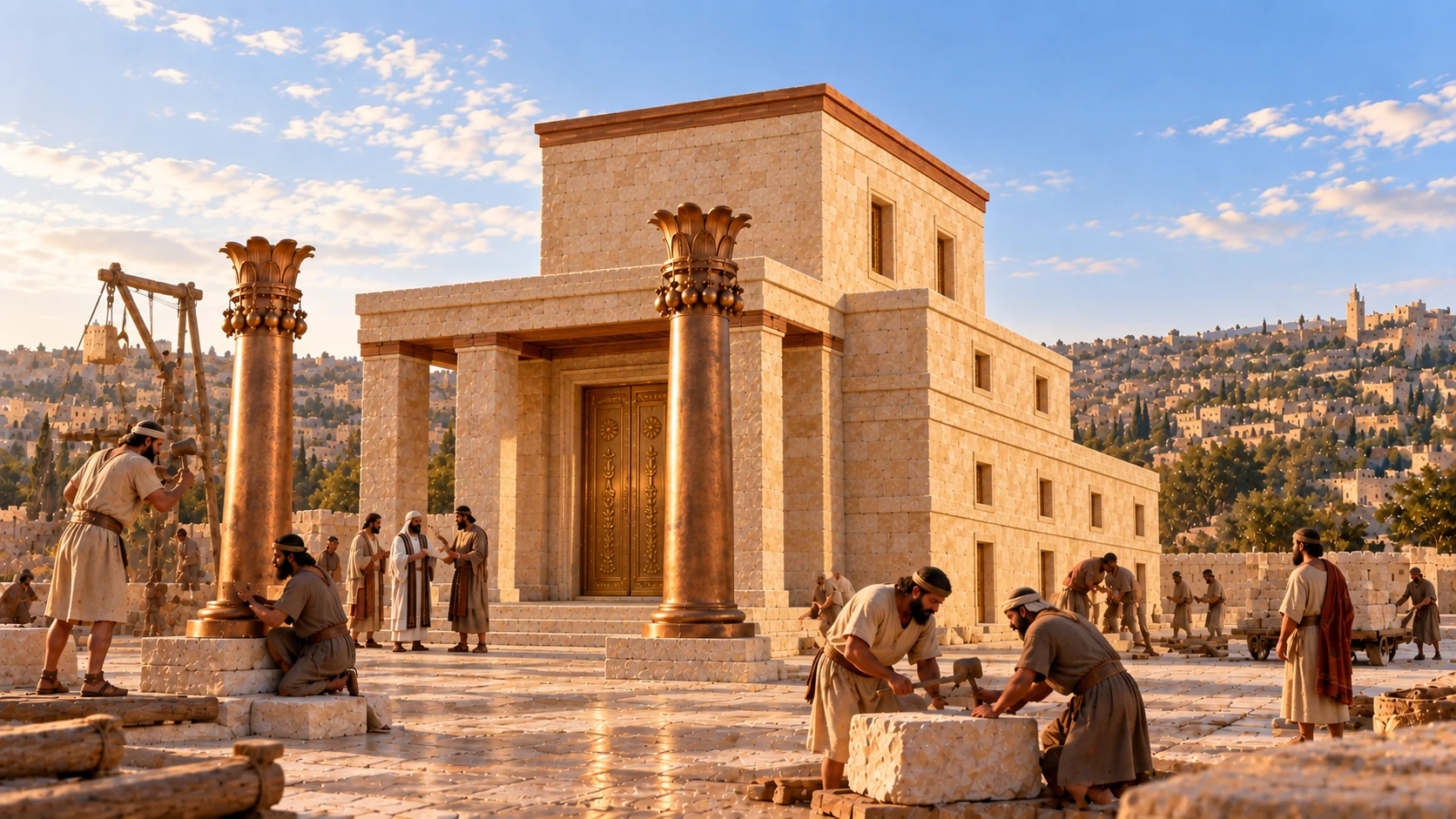 Workmen repair and strengthen the house of God.
