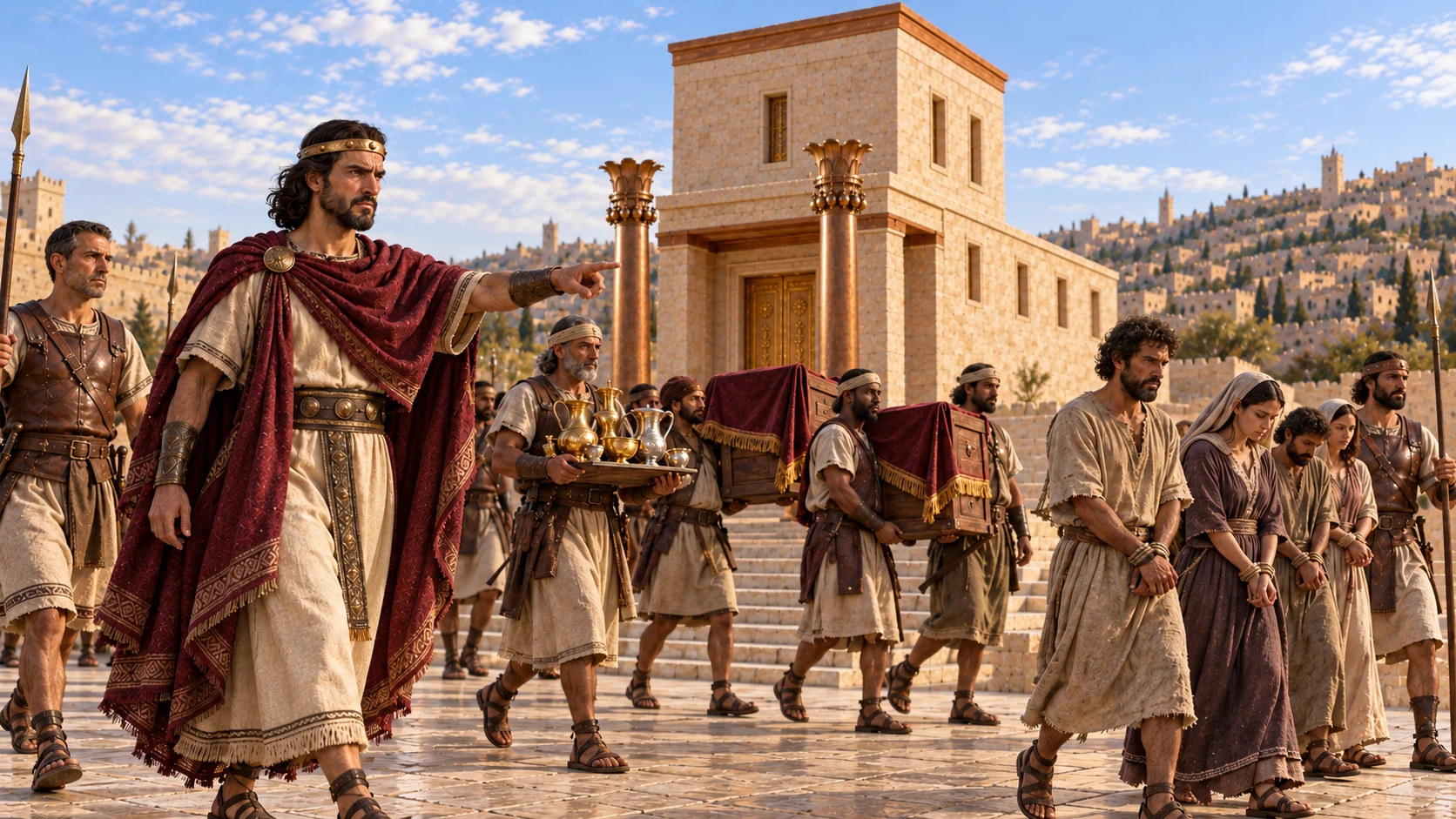 Joash takes temple treasures, palace goods, and hostages.