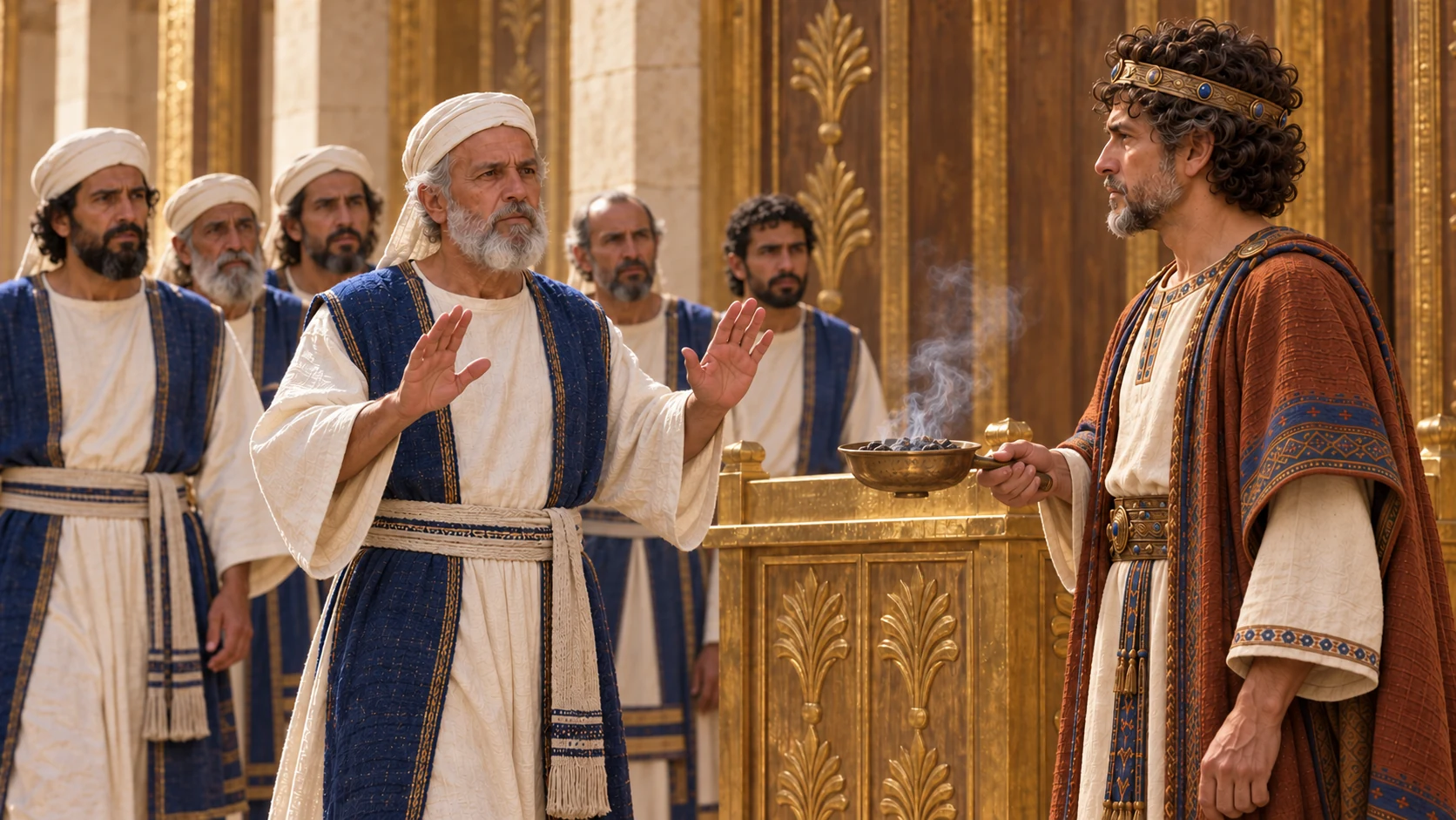 The priests tell Uzziah to leave the sanctuary.