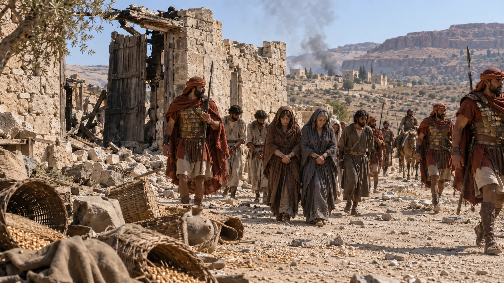 Edomite forces attack Judah and carry away captives.