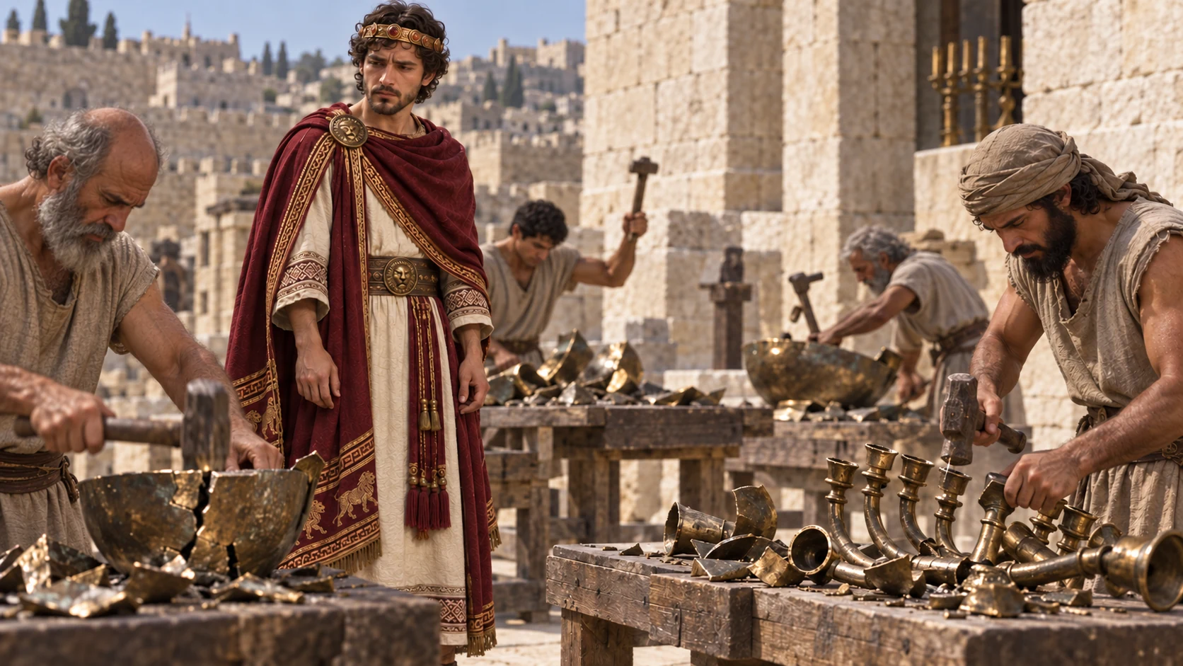 Ahaz gathers and cuts apart the temple vessels.