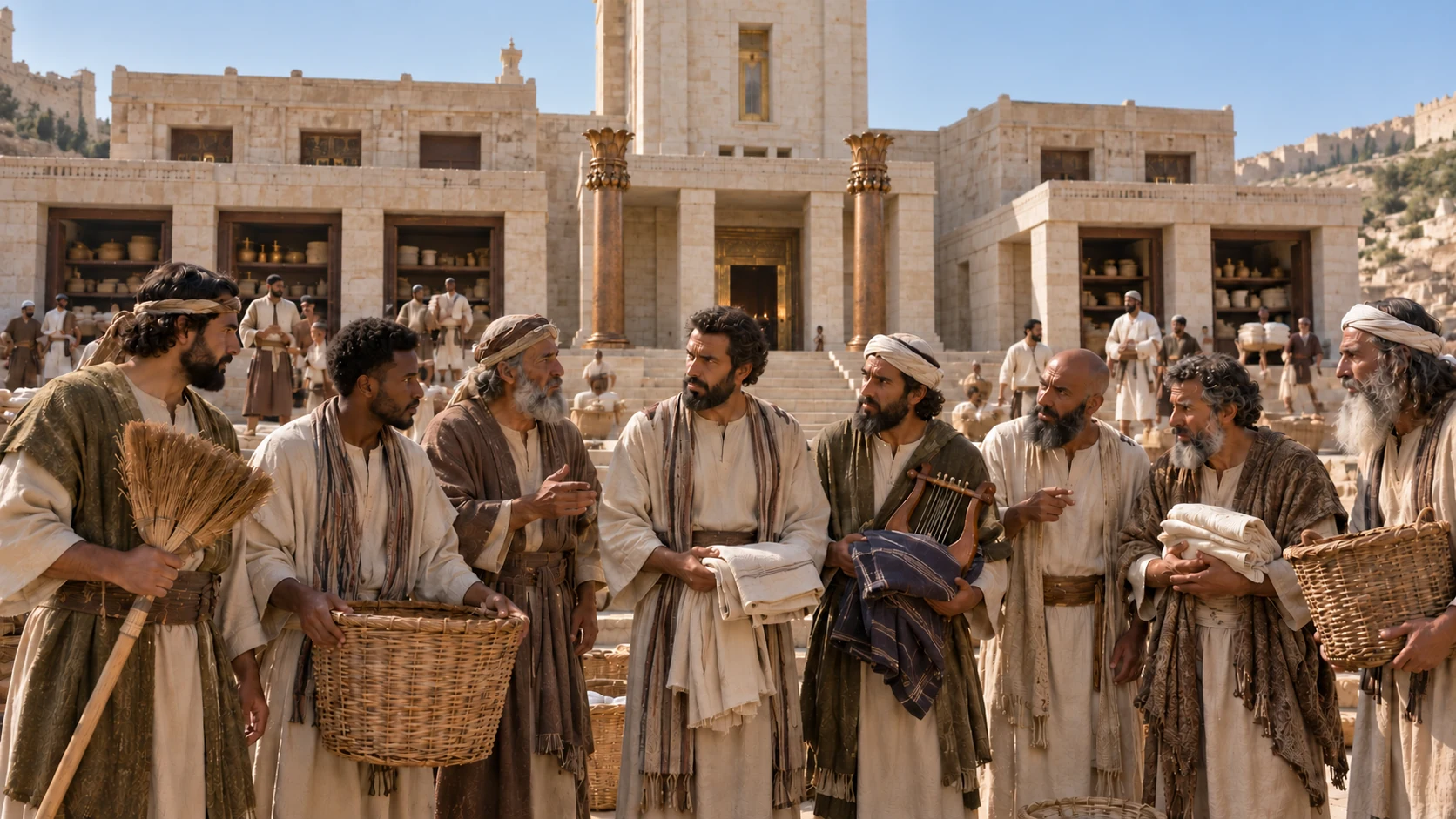 Leaders from Elizaphan, Asaph, Heman, and Jeduthun gather their brothers.