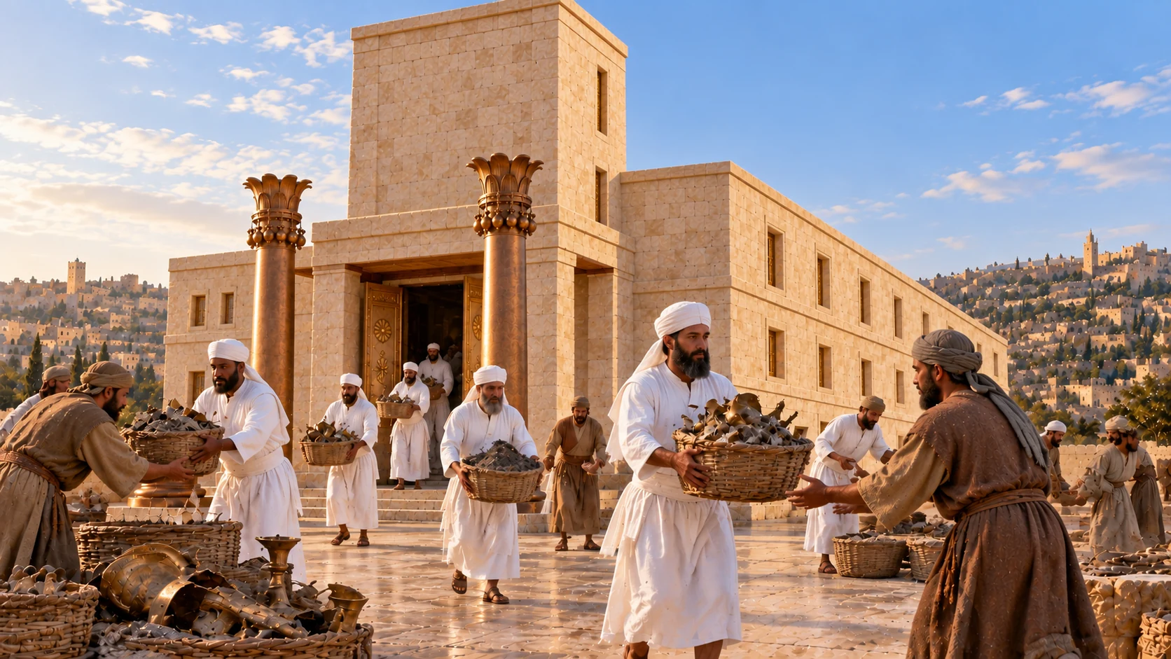 Priests bring the sanctuary’s uncleanness out for the Levites to remove.