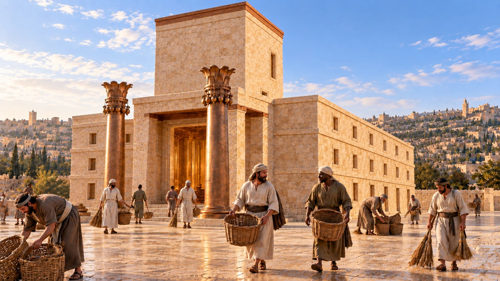 The workers complete the temple’s cleansing on the sixteenth day.