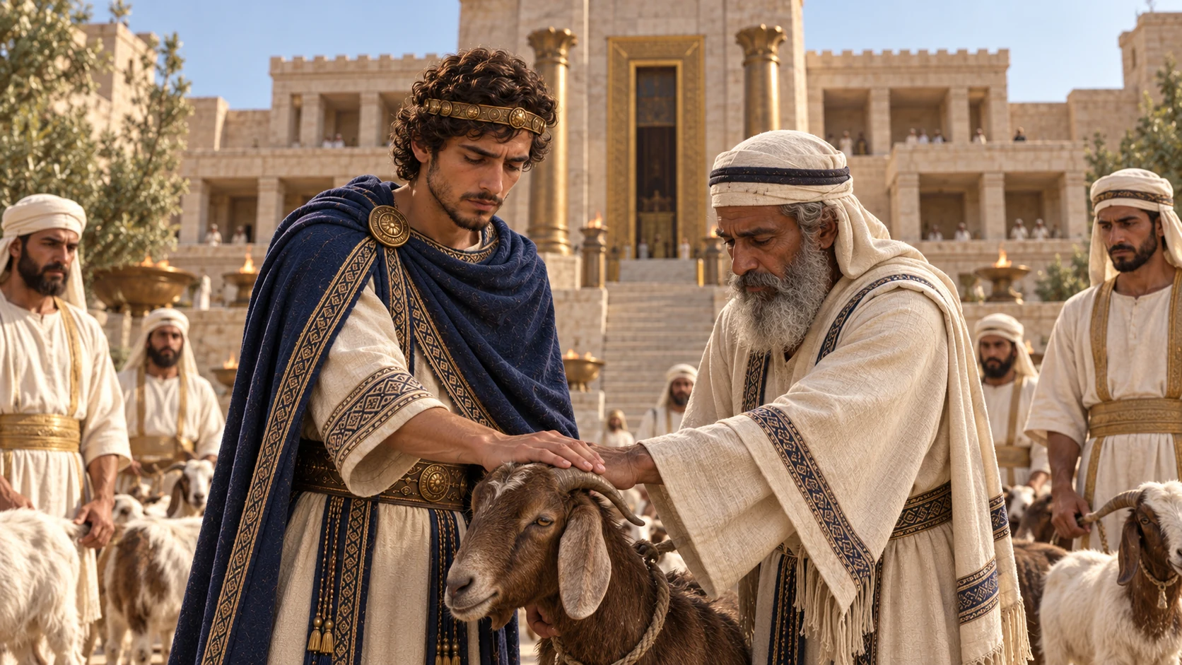 The king and assembly lay their hands upon the goats.