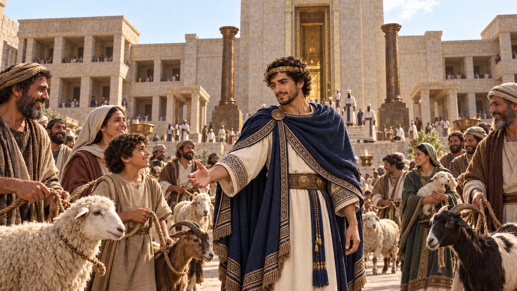 The assembly brings sacrifices and thank offerings with willing hearts.