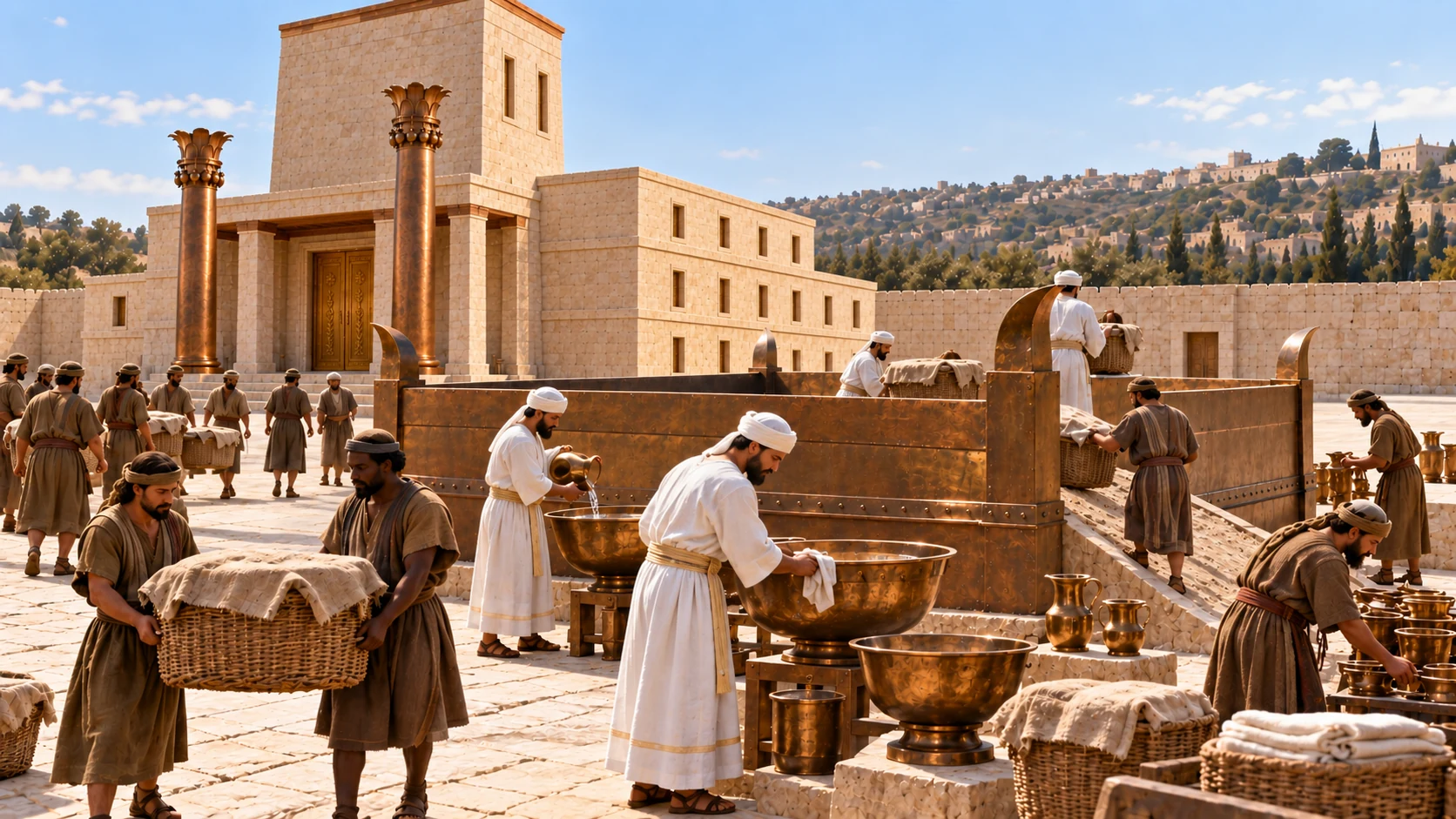 The Levites help the few priests complete the work.