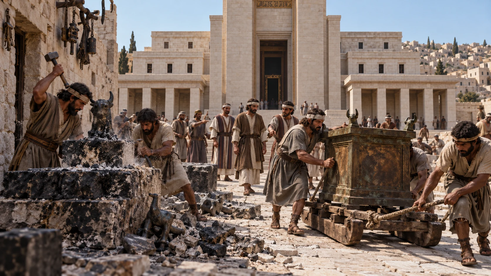 The people remove Jerusalem’s altars and incense altars.