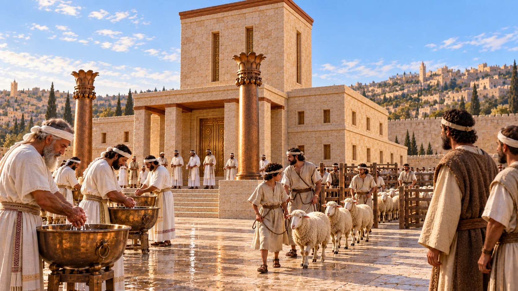 The priests and Levites consecrate themselves as Passover begins.