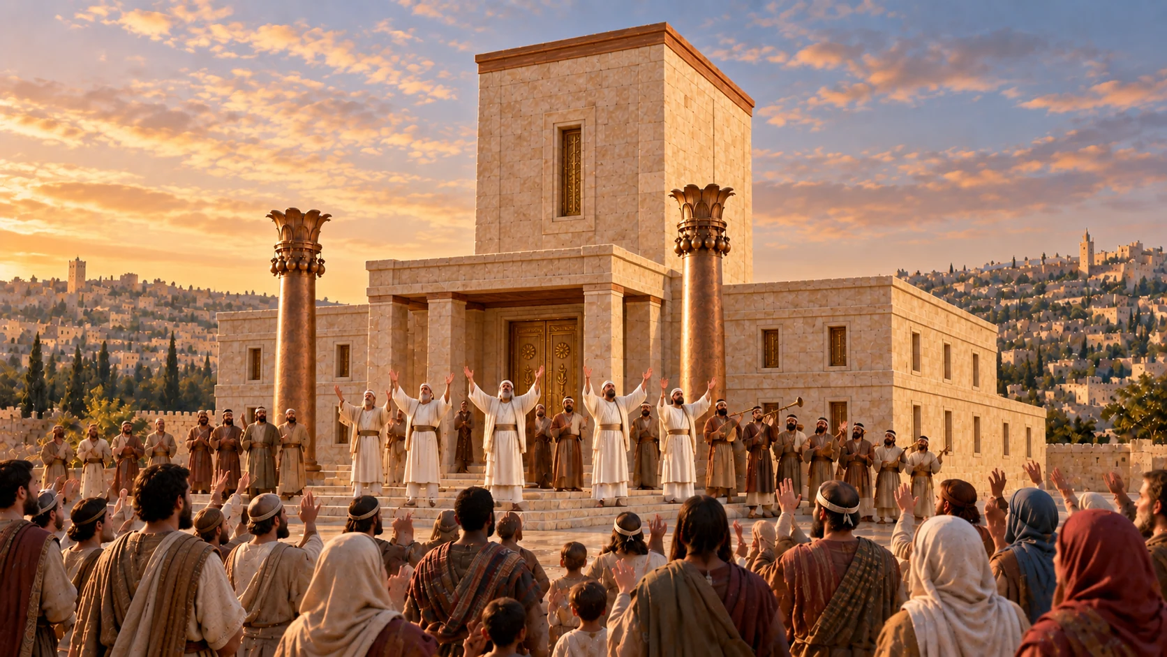 The priests and Levites bless the gathered people in prayer.